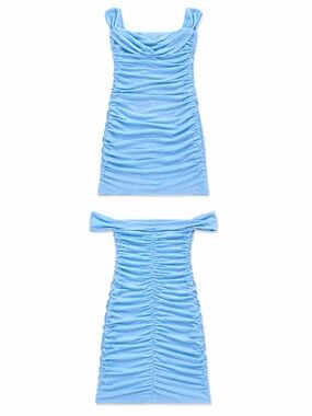 Source Unknown Light Blue Ruched Off-Shoulder Midi Dress